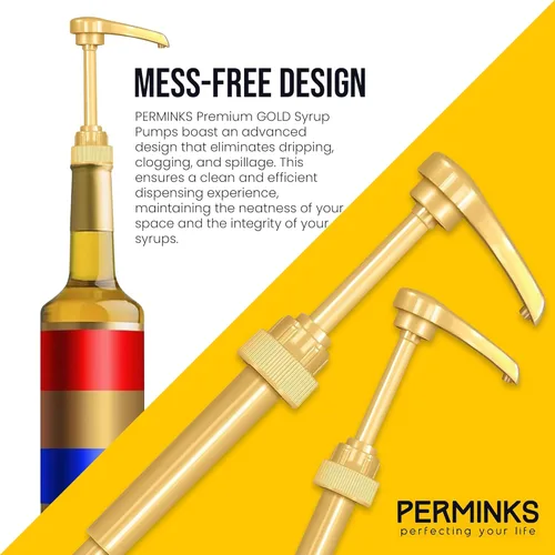Miniatura 2 de Dispensador de bomba de jarabe de café de 6 piezas (color dorado) - Compatible con botellas de jarabe Torani, Davinci y Skinny