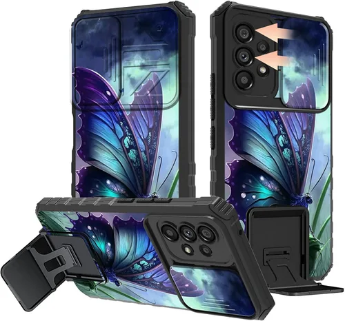 Miniatura 67 de Rossy Funda para Samsung Galaxy S22 Ultra para Samsung S22 Ultra con cubierta deslizante para cámara con función atril, funda híbrida de doble capa