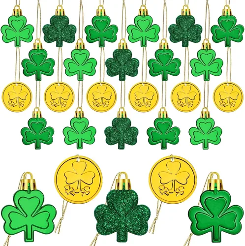 Miniatura 7 de JULMELON Decoraciones del día de San Patricio, 20 adornos de trébol, bolas de trébol de buena suerte para árbol y fiesta