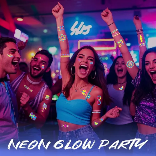 Miniatura 5 de Tatuajes que brillan en la oscuridad 172 PIEZAS – Suministros de fiesta que brillan en la oscuridad, pintura corporal de neón UV reactiva a la luz