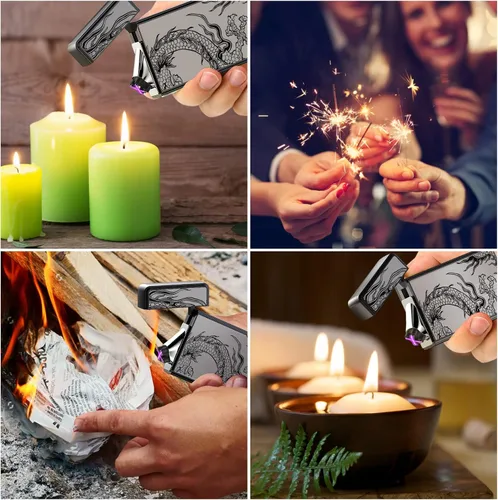 Miniatura 7 de Encendedor eléctrico, recargable por USB, arco de plasma, resistente al viento, sin llama, electrónico, sin butano, mini encendedor para velas