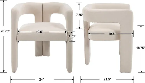 Miniatura 2 de CIMOTA Juego de 2 sillas de comedor modernas de barril, sillas acentuadas tapizadas en tela de lino con brazos/patas de madera/espalda abierta