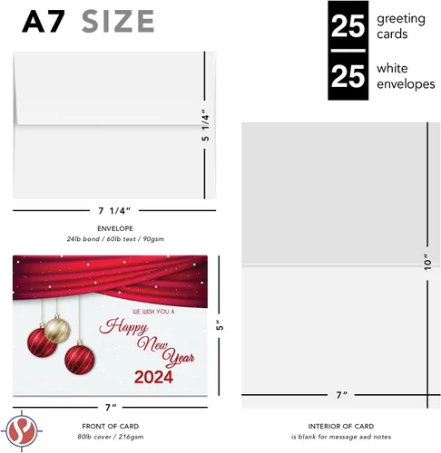 Miniatura 6 de 2024 We Wish You A Happy New Year Tarjetas de felicitación – Nochebuena roja, Navidad, vacaciones, saludos, invitaciones, agradecimientos, anuncios