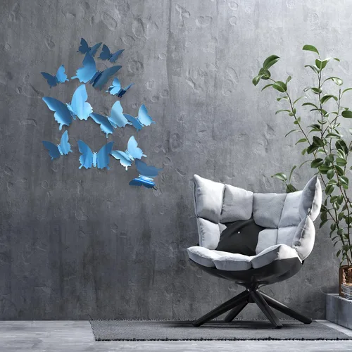 Miniatura 5 de Calcomanías 3D de pared de mariposa, 24 piezas extraíbles de 3 tamaños 3D de mariposa azul para decoración de pared, calcomanías de decoración