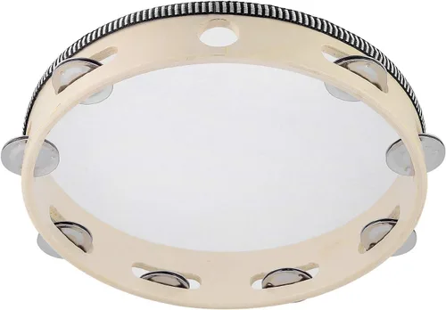 Miniatura 2 de Javik Pandereta instrumento musical para adultos, panderetas de mano de 10 pulgadas tambor de madera con jingles de metal, instrumentos de percusión