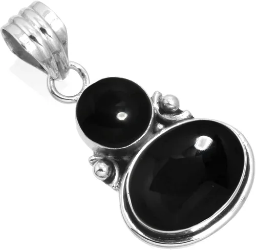 JEWELOPORIUM Colgante de plata de ley 925 hecho a mano para mujer, ovalado, redondo, 2 piedras preciosas para regalo (99509_P)