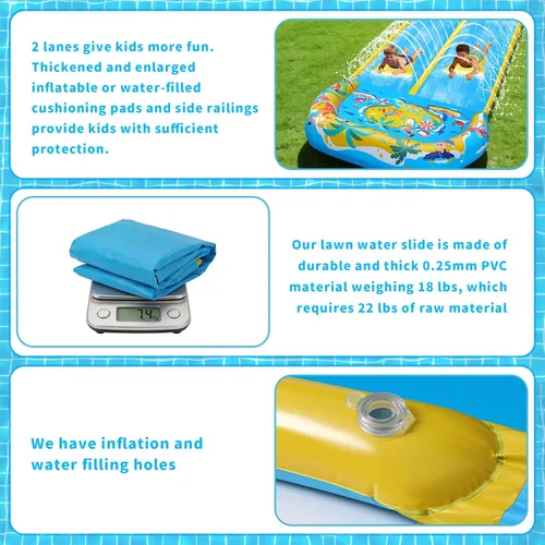Miniatura 4 de Toboganes de agua y toboganes de agua dobles de 40 pies con 2 tablas de bodyboard, toboganes de agua inflables gigantes para niños y adultos, patio