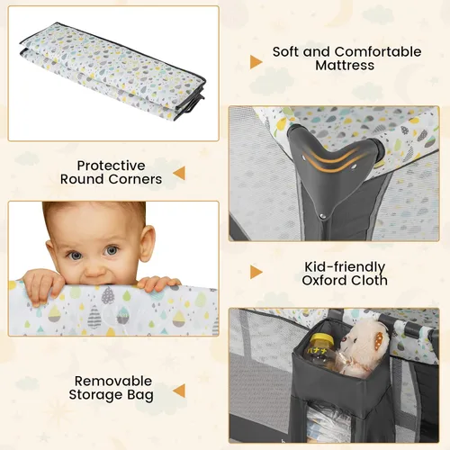 Miniatura 5 de BABY JOY 3 en 1 Pack and Play, Corralito Portátil para Bebé con Moisés, Mesa Cambiadora, Ruedas con Seguro, Caja de Música Luminosa, Cuna de Viaje