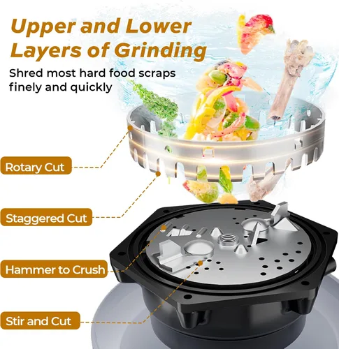 Miniatura 4 de Eliminador de basura de 1 HP con reducción de sonido, triturador de residuos de alimentos para fregadero de cocina, eliminación de basura segura