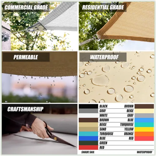 Miniatura 5 de ColourTree TAPS9.5 - Toldo cuadrado impermeable, parasol de tela con 95% de bloqueo de rayos UV y resistente al agua, para patio, jardín o cochera