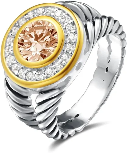 UNY JEWEL Anillo de alambre trenzado de dos tonos con vástago dividido pavé CZ joyería inspirada en el diseñador único anillo de moda para mujer