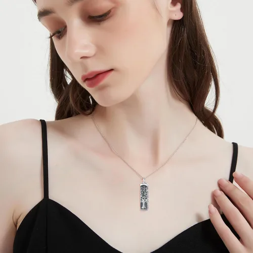 Miniatura 45 de Collar con colgante de urna de cenizas de cremación y árbol de la vida para mujer, plata de ley US1