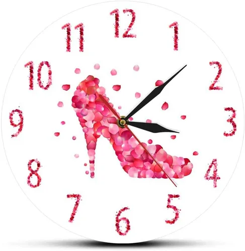 The Geeky Days Reloj de pared con estampado de pétalos de rosa rosa con tacón alto y silencioso, arte de pared para mujer, dormitorio, femenino,