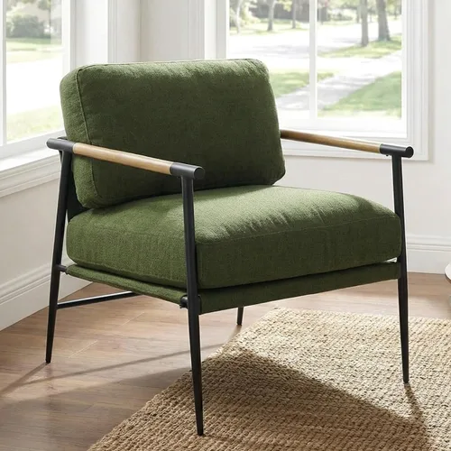 Miniatura 11 de DUOMAY Silla moderna de mediados de siglo, sillón de piel sintética marrón, silla de dormitorio con patas de metal para sala de estar, lectura