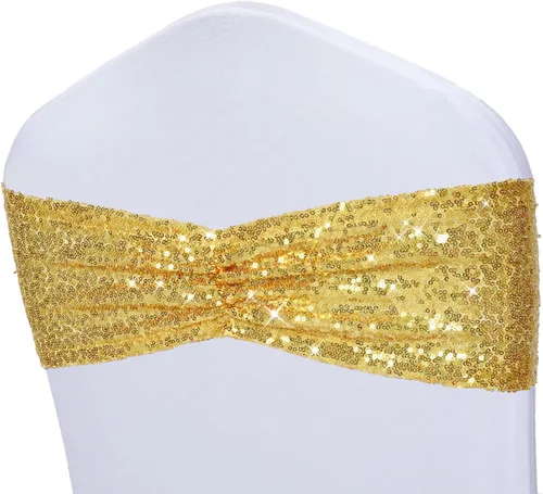 Miniatura 17 de Poise3EHome Bandas de silla de lentejuelas negras, bandas para sillas plegables para decoraciones de boda, ceremonia, banquete, 10