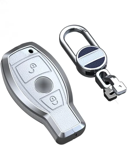Miniatura 8 de SANRILY Funda para llavero de piel de metal con 2 botones, color negro, para Mercedes Benz Clase G W463 GLK A, B, S, M, AMG, con llavero