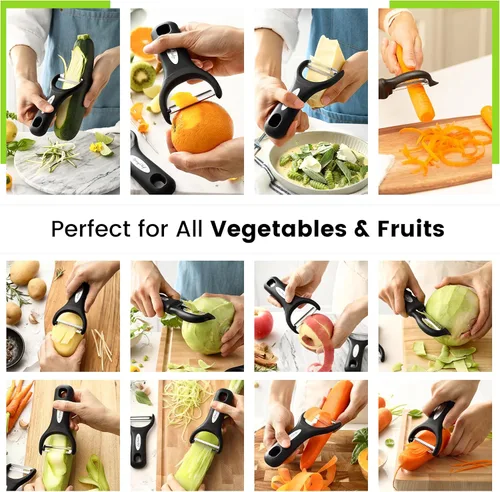 Miniatura 7 de Spring Chef Peladores de Verduras de Acero Inoxidable Giratorios, Y & Julienne para Cocina, Peladores de Papas con Mangos de Agarre Suave, Juego