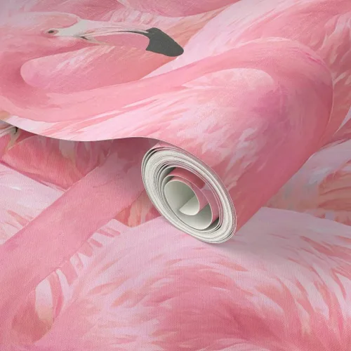 Miniatura 2 de Papel tapiz para despegar y pegar, flamenco, rosa, pájaros, flamencos, isla de flamencos, verano, retro, extraíble, por Spoonflower