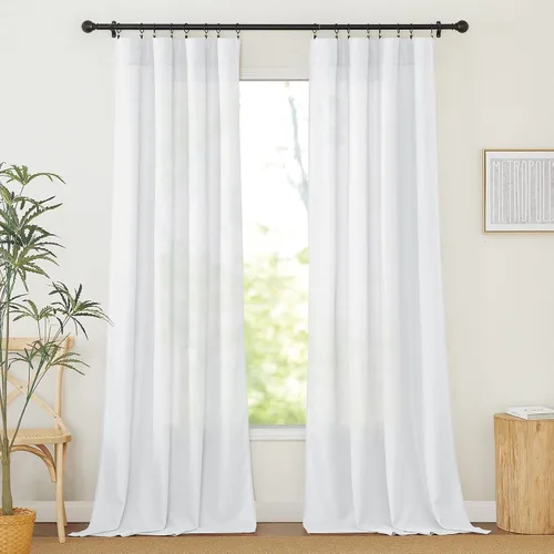 Miniatura 25 de RYB HOME - Cortinas de lino natural de 36 pulgadas de largo, juego de 2 paneles - Cortinas tejidas de lino suaves y transpirables, cortinas ligeras