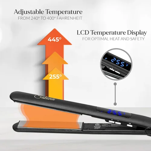 Miniatura 7 de Salona 1" Titanium Flat Iron alisador de cabello profesional, todo el mundo Voltaje Dual 110 – 240 V con resistente al calor bolsa de viaje