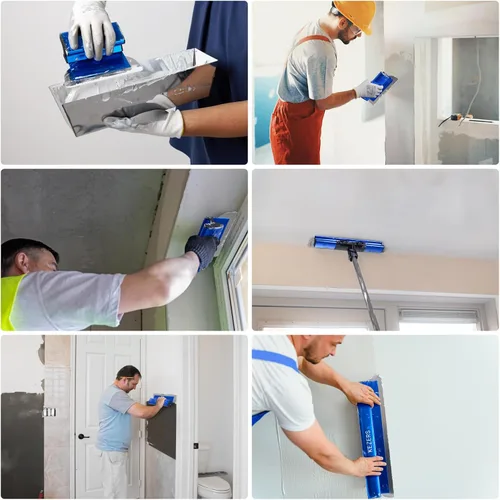 Miniatura 5 de KEZERS Juego de Cuchillas de Alisado para Paneles de Yeso-12", 22" y 32" Cuchillas de Alisado + Poste de Mango de Extensión de 35"-81", Cuchillo