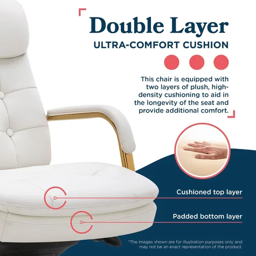 Miniatura 9 de La-Z-Boy Sonata - Silla ejecutiva giratoria ergonómica de cuero regenerado, color blanco y dorado (CCHR10014A)