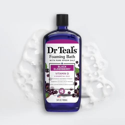 Miniatura 7 de Dr Teal's Baño espumoso con sal pura de Epsom, saúco negro con vitamina D, 34 onzas líquidas (paquete de 4)