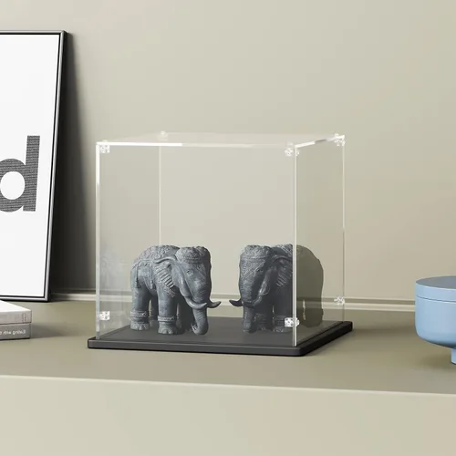 Miniatura 14 de Vitrina de acrílico Cubo de 15 x 8 x 8 pulgadas, caja de exhibición de acrílico de 0.118 in de grosor con base de madera negra, escaparate
