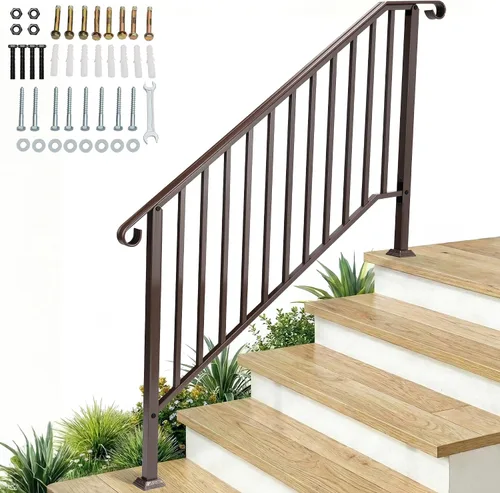 Miniatura 8 de Outvita Pasamanos para escalones al aire libre, pasamanos de hierro forjado para 2 o 3 escalones, pasamanos de transición con kit de instalación