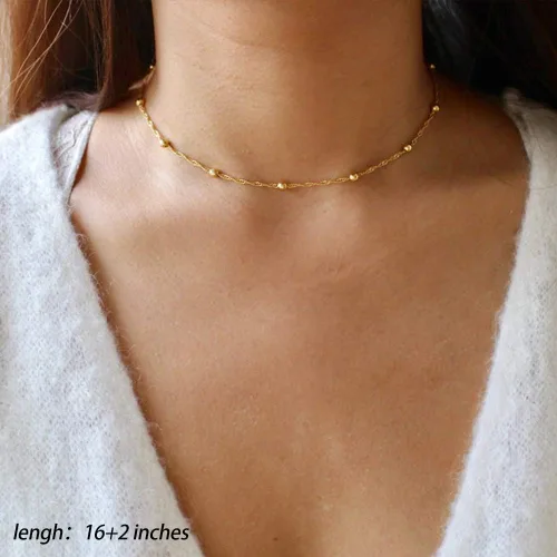 Miniatura 3 de Turandoss - Collares chapados en oro de 14 quilates para mujer, hechos a mano con múltiples capas de perlas de barra, moneda de disco, luna