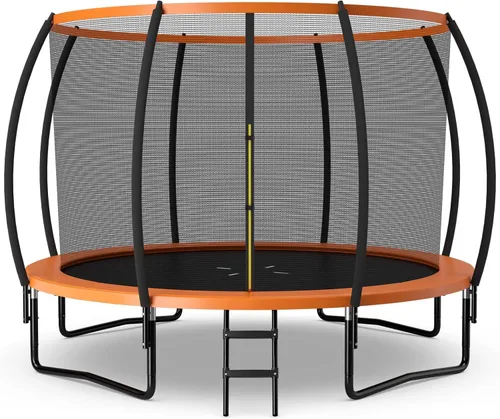 Miniatura 10 de Giantex Trampolín para niños, cama elástica grande para exteriores aprobada por ASTM con red, escalera, marco de acero galvanizado a prueba de Azul