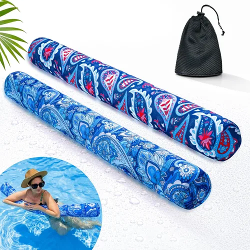 Miniatura 10 de Fideos inflables para piscina, paquete de 2 de tela suave de secado rápido cubiertos, fideos flotadores grandes para piscina, flotadores premium