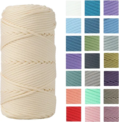 Cordón de poliéster trenzado de 0.157 pulgadas, 160 yardas, hilo elástico para ganchillo, cuerda de poliéster para manualidades, bolsa de Beige
