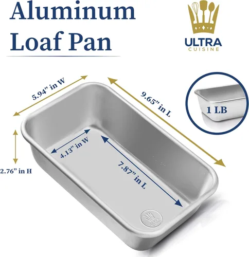 Miniatura 2 de Ultra Cuisine Molde de aluminio para hornear pan, bandeja para pan de 9.5 x 5 pulgadas, 1 libra, fácil de limpiar, calidad, lata de pan duradera