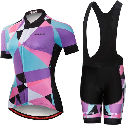 Miniatura 161 de Camiseta de ciclismo para mujer, manga corta y pantalones cortos de ciclismo acolchados para verano