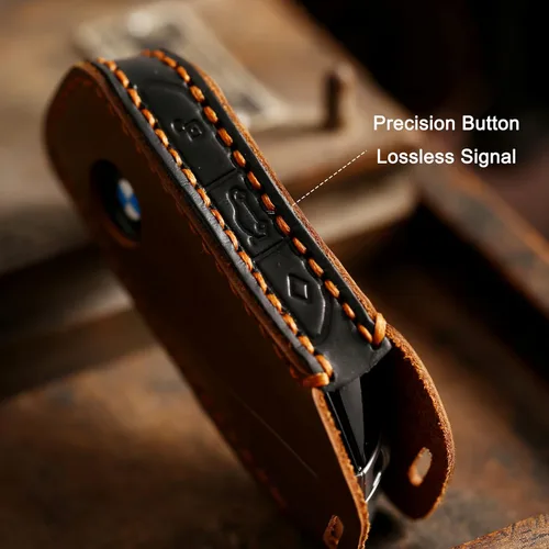 Miniatura 4 de Funda de cuero para llavero de automóvil, compatible con BMW 2023, nuevo X7 I7 XI 7 Series Funda de cuero hecha a mano con 4 botones, color marrón