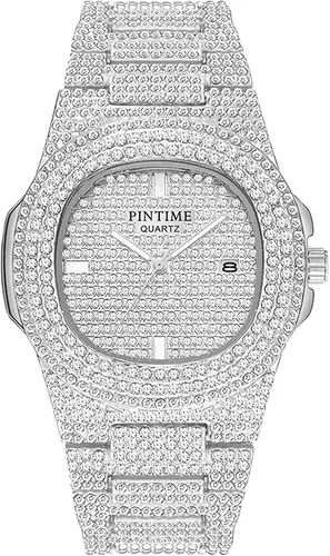 Reloj unisex de lujo con diamantes de cristal, esfera grande, reloj de cuarzo para mujer, color dorado, plateado, color oro rosa, color dorado,