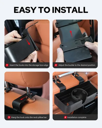 Miniatura 7 de Benlari Organizador de asiento trasero para reposacabezas de automóvil con portavasos de 3.7 pulgadas, organizador de respaldo de asiento 3 en 1