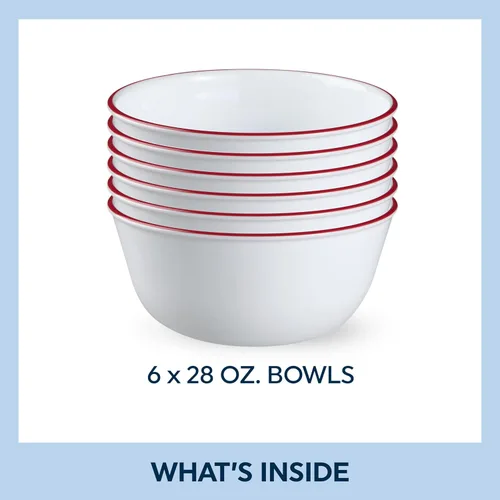 Miniatura 2 de Corelle Vitrelle - Juego de 6 cuencos de vidrio, para sopa, cereal y postre, juego de vajilla de cuencos resistente a las astillas y ligero, rojo
