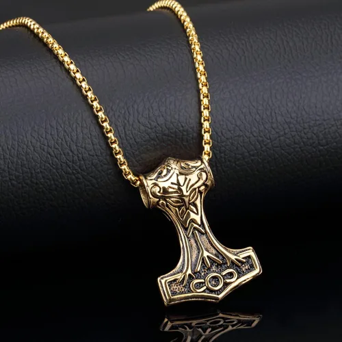 Miniatura 2 de PAURO Collar con colgante de martillo Thors Mjolnir de acero inoxidable para hombre