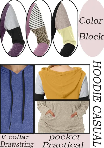 Miniatura 5 de CATHY Sudadera casual con cordón para mujer manga larga bloque de color sudadera con capucha y bolsillo