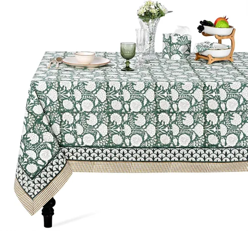 Miniatura 27 de Ridhi - Mantel cuadrado 100% algodón con estampado en bloque, lavable, para Halloween, Acción de Gracias, Navidad, fiestas, bodas, decoración