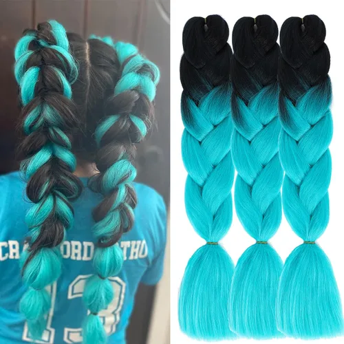 Miniatura 17 de Cabello trenzado de fibra sintética, tamaño jumbo, extensiones de cabello Kanekalon suave, color negro, (24 pulgadas, 3 piezas)