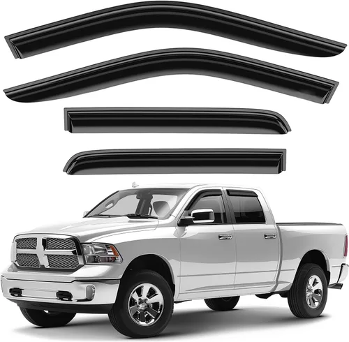Deflectores de ventana tintados ahumados con cinta adhesiva para ventana lateral, deflectores de lluvia compatibles con Ram 2009-2018 1500 Crew Cab