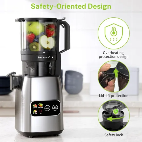 Miniatura 9 de Kndko Máquinas exprimidoras, exprimidor de masticación lenta con canal de alimentación de 5.4 pulgadas de ancho, máquina extractora de jugo