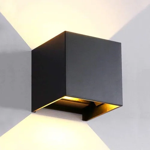 Aplique de Pared de Aluminio Impermeable LED, 100-277V 3000K Aplique de Pared Cuadrado al Aire Libre Luz Cálida 2 LEDs Luz de Pared Exterior Negra
