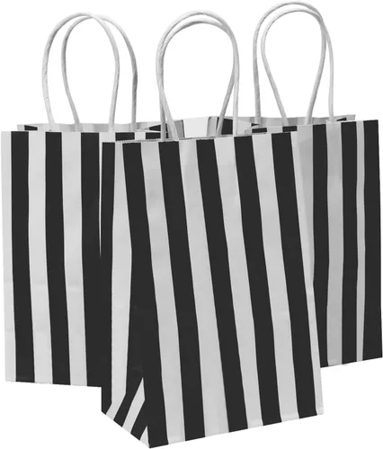 Miniatura 10 de 100 bolsas pequeñas de papel kraft negro con asas, 5.25 x 3.75 x 8 pulgadas, bolsas de regalo para bodas, cumpleaños, Halloween, Navidad, bodas