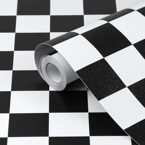 Amiya Papel tapiz a cuadros para despegar y pegar, papel de contacto de mosaico blanco y negro, un juego de 17.3 x 480 pulgadas, moderno papel de