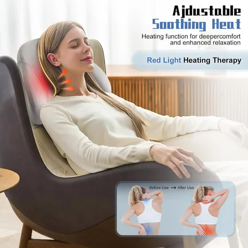 Miniatura 5 de Masajeador Shiatsu de espalda con calor, masaje de tejido profundo para alivio del dolor de cuello, hombros y espalda baja, masajeador portátil