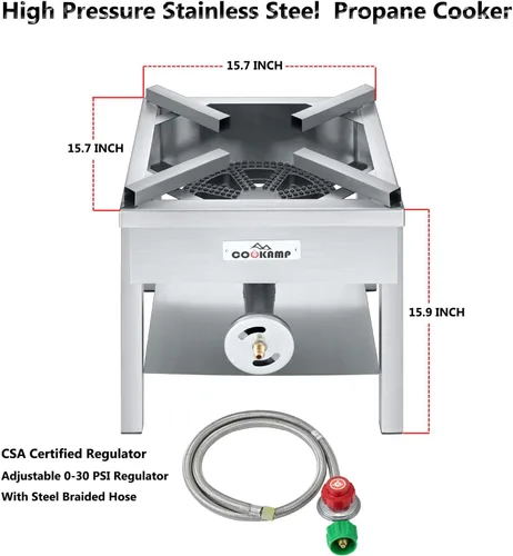 Miniatura 2 de COOKAMP Quemador de Propano de Acero Inoxidable, Cocina de Propano para Exteriores de Alta Presión de 260,000 BTU, Quemadores de Gas de Servicio